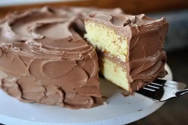 Yellow Cake with Chocolate Frosting from Mel’s Kitchen Cafe