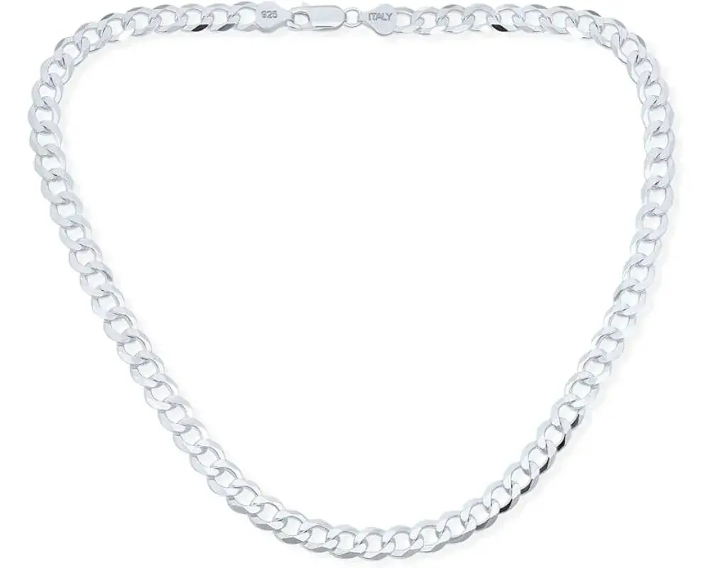 Bling Jewelry Men’s Solid Silver Miami Cuban Curb Chain Necklace