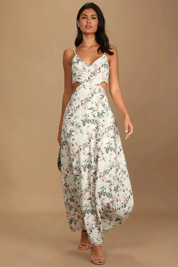 Tea Party Floral Print Maxi Dress