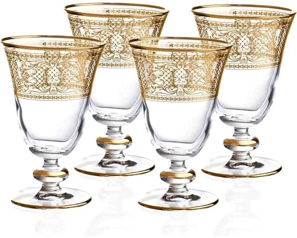 Rose’s Glassware 14 Karat Gold Hand Painted Fine Italian 8 Ounce Glasses