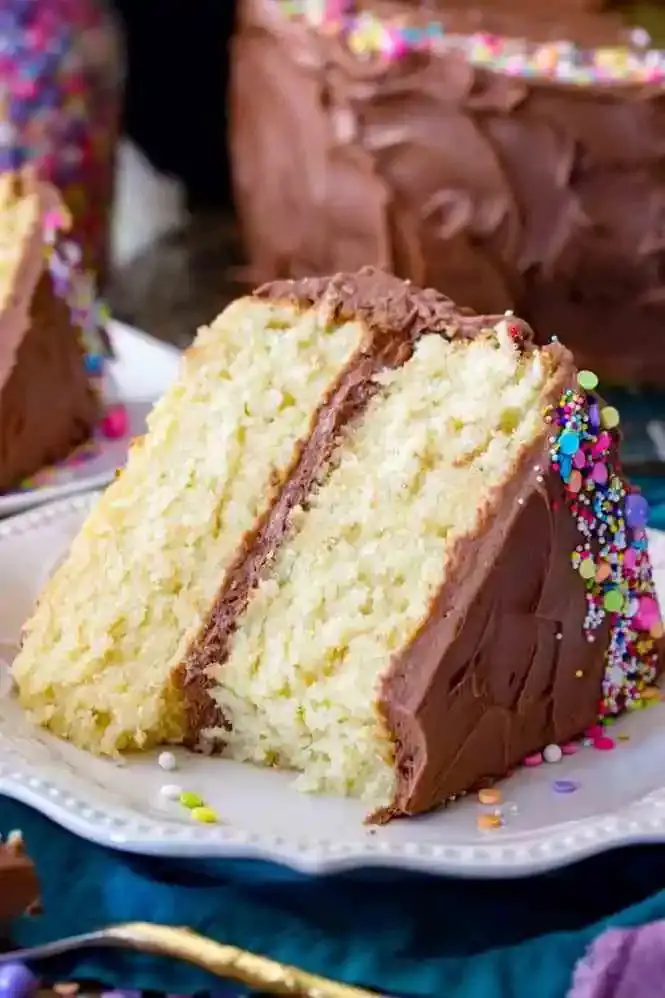 Vanilla Cake with Chocolate Frosting from Sugar Spun Run
