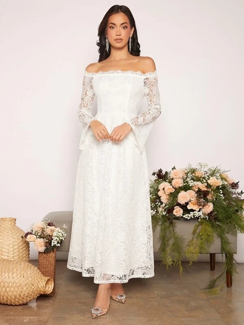 Shein Off Shoulder Belle Wedding Dress