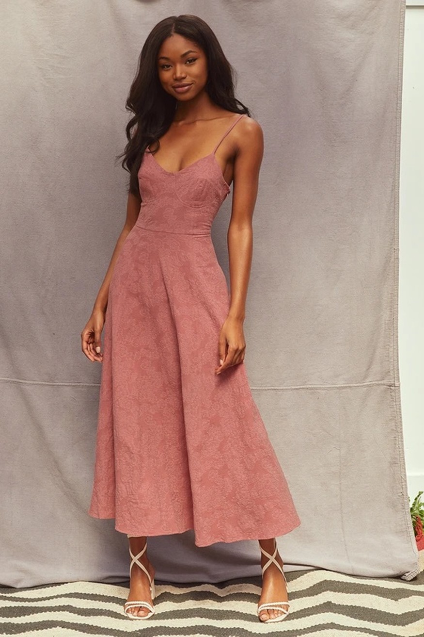 Lulus Dusty Rose Time for Tea Midi Dress