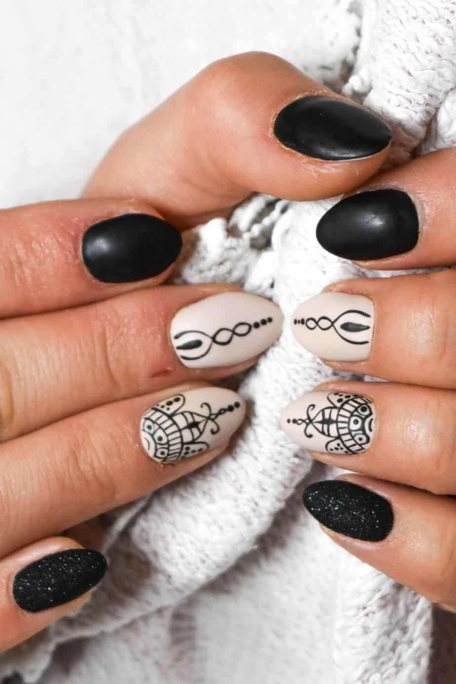 Matte Black and White Nail Pattern