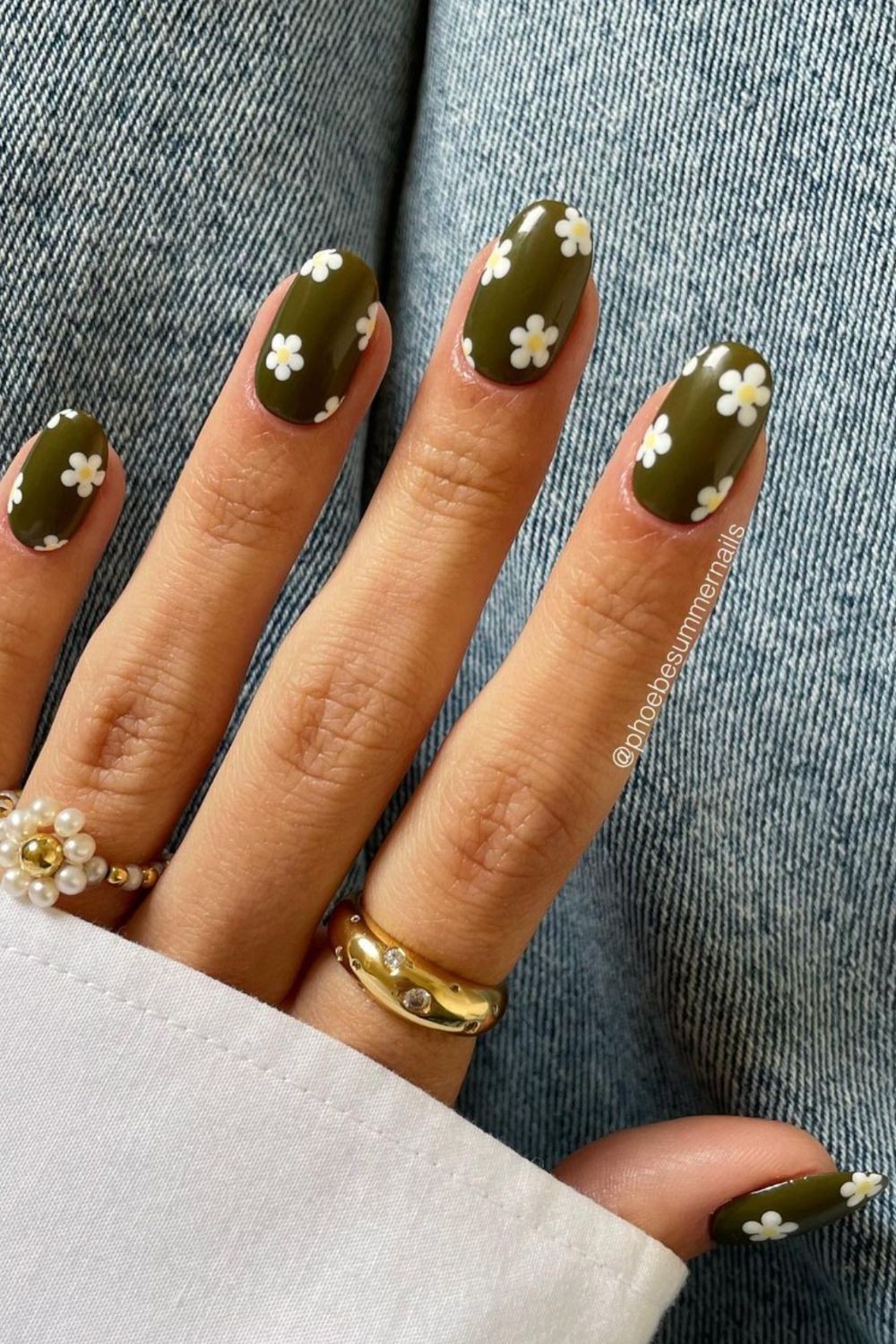 Olive Green with White Daisies