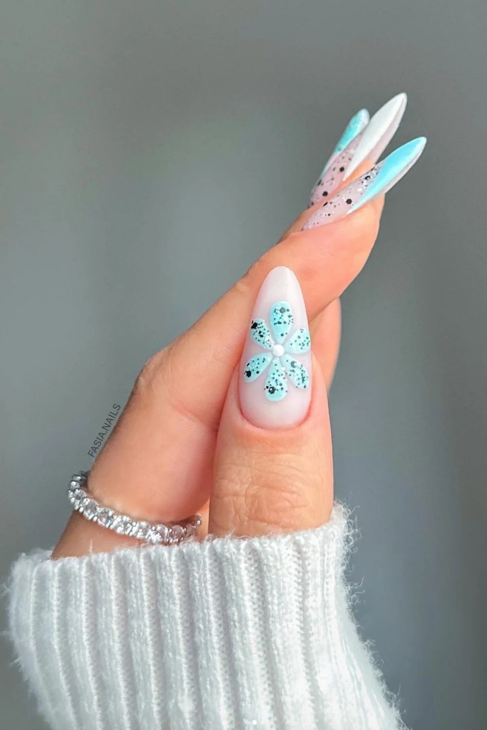Turquoise and White Speckled Florals