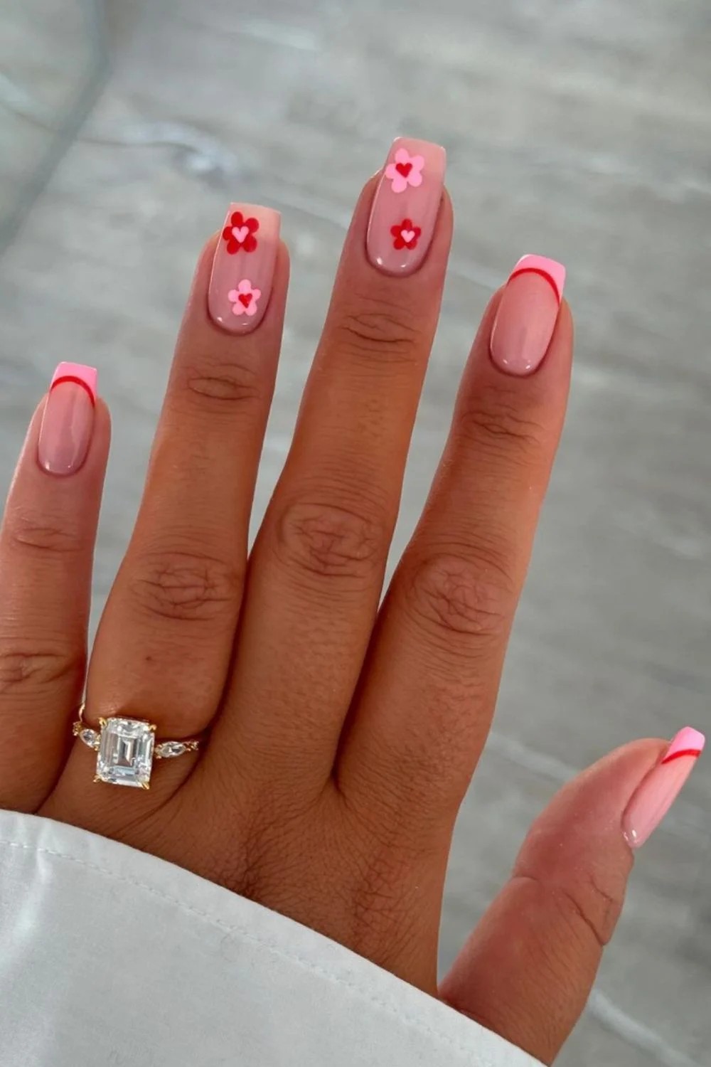 Romantic French Polish with Heartfelt Florals