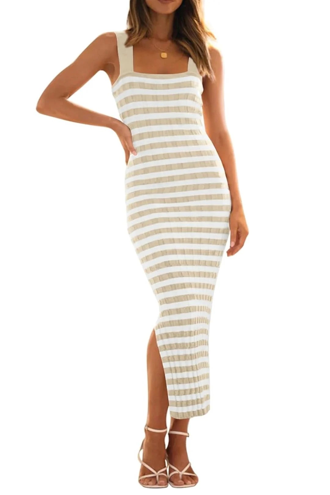 Striped Knit Bodycon Midi Dress