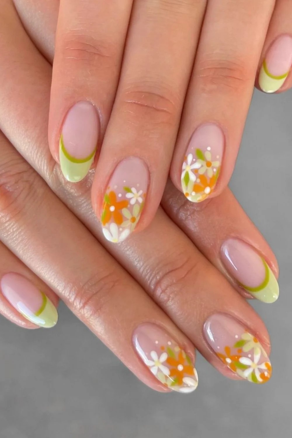 Citrus Floral French Tips