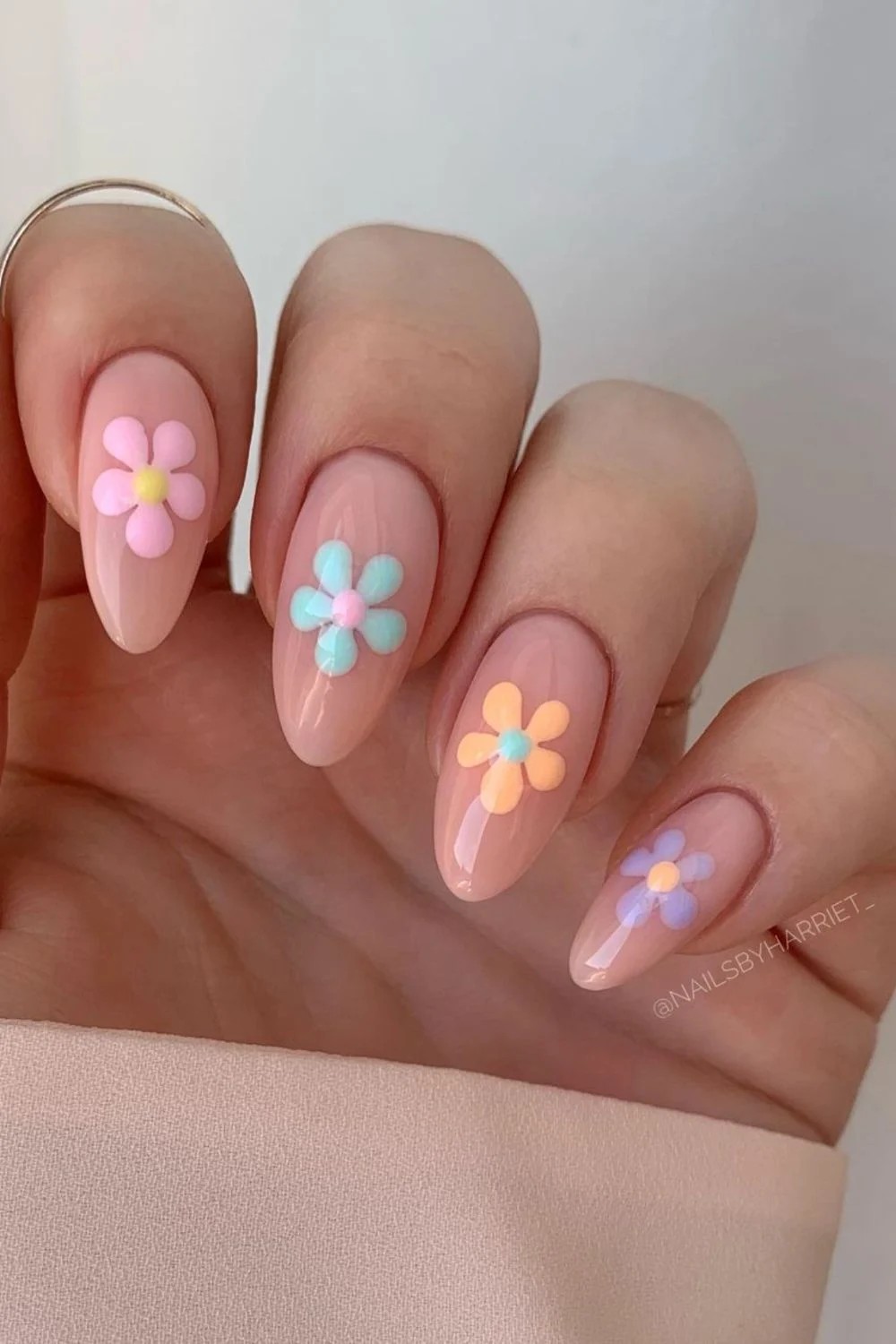 Pastel Floral Nude Nails