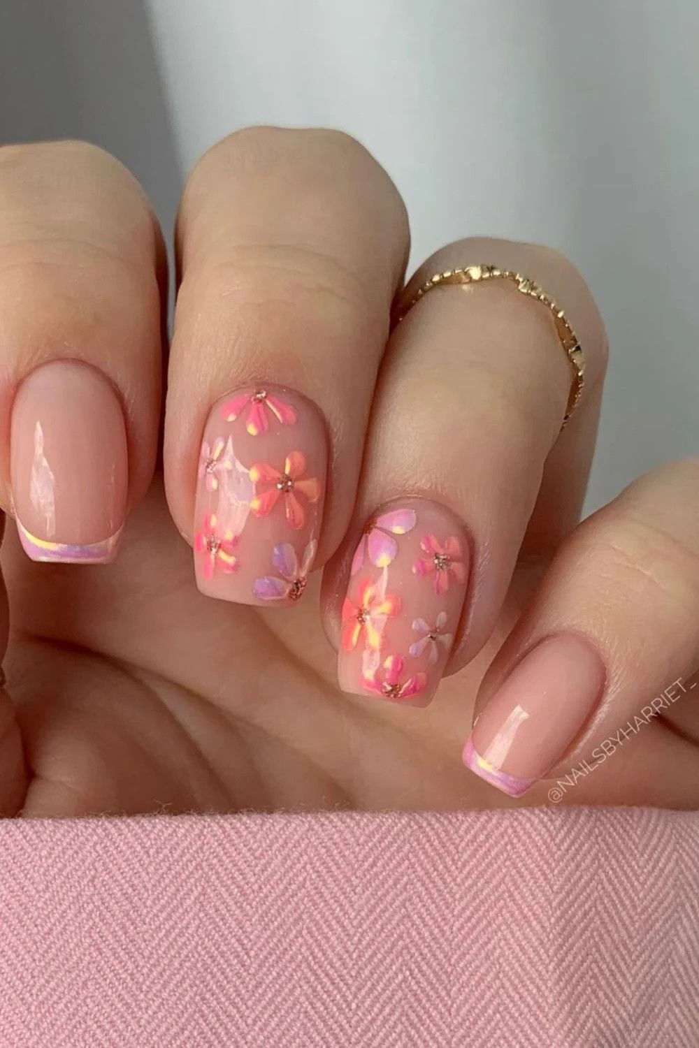 Shiny Peach and Pink Flower Stickers