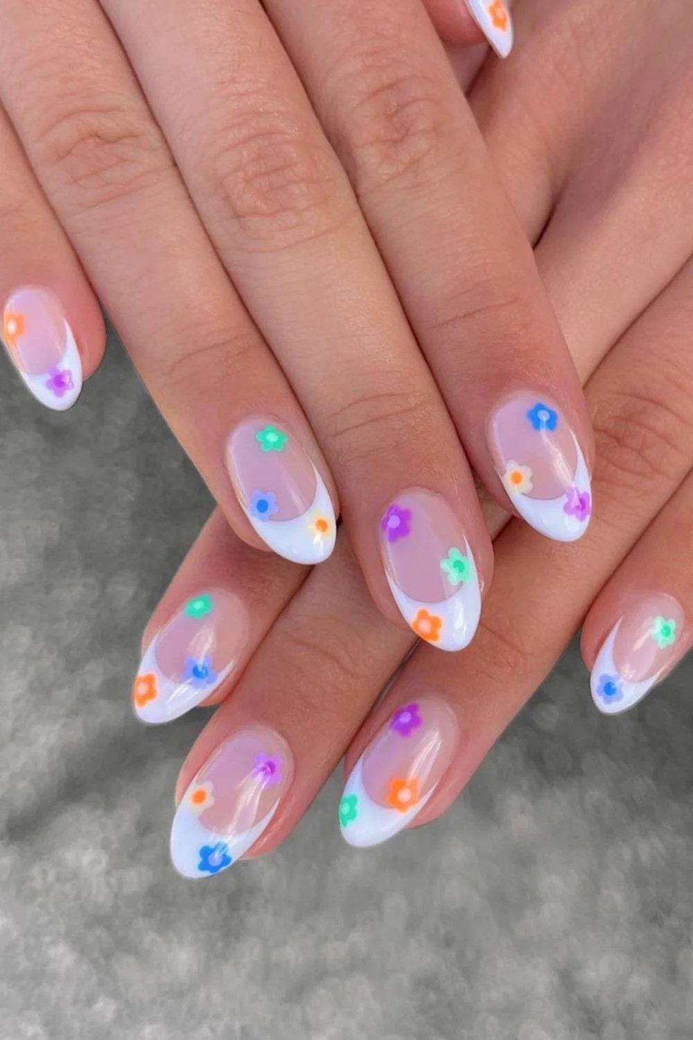 Multi-Colored Floral French Manicure