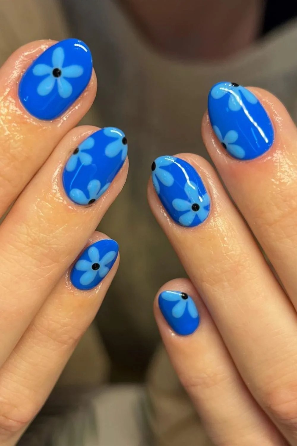 Royal Blue Elegance with Light Blue Blooms